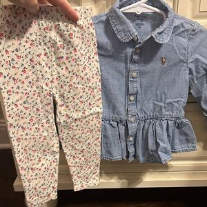 Ralph Lauren Light Blue Ruffle Top and Floral Leggings